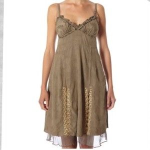 NEW Anthropologie Odd Molly Shivers strap green & gold boho dress size 1 XS
